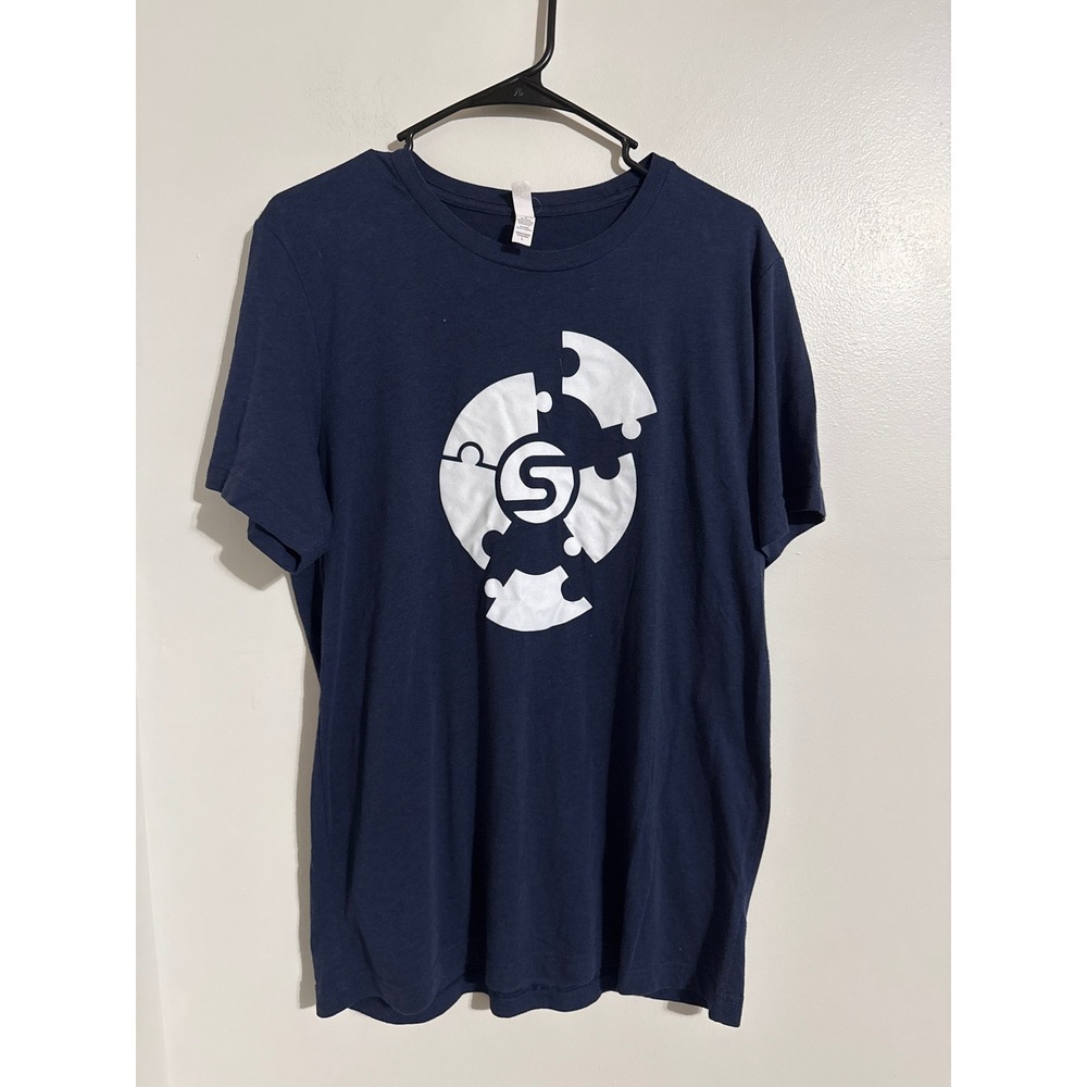 Bella Canvas Mens Navy Blue Graphic T-Shirt Puzzle S Logo Tri-Blend Size L